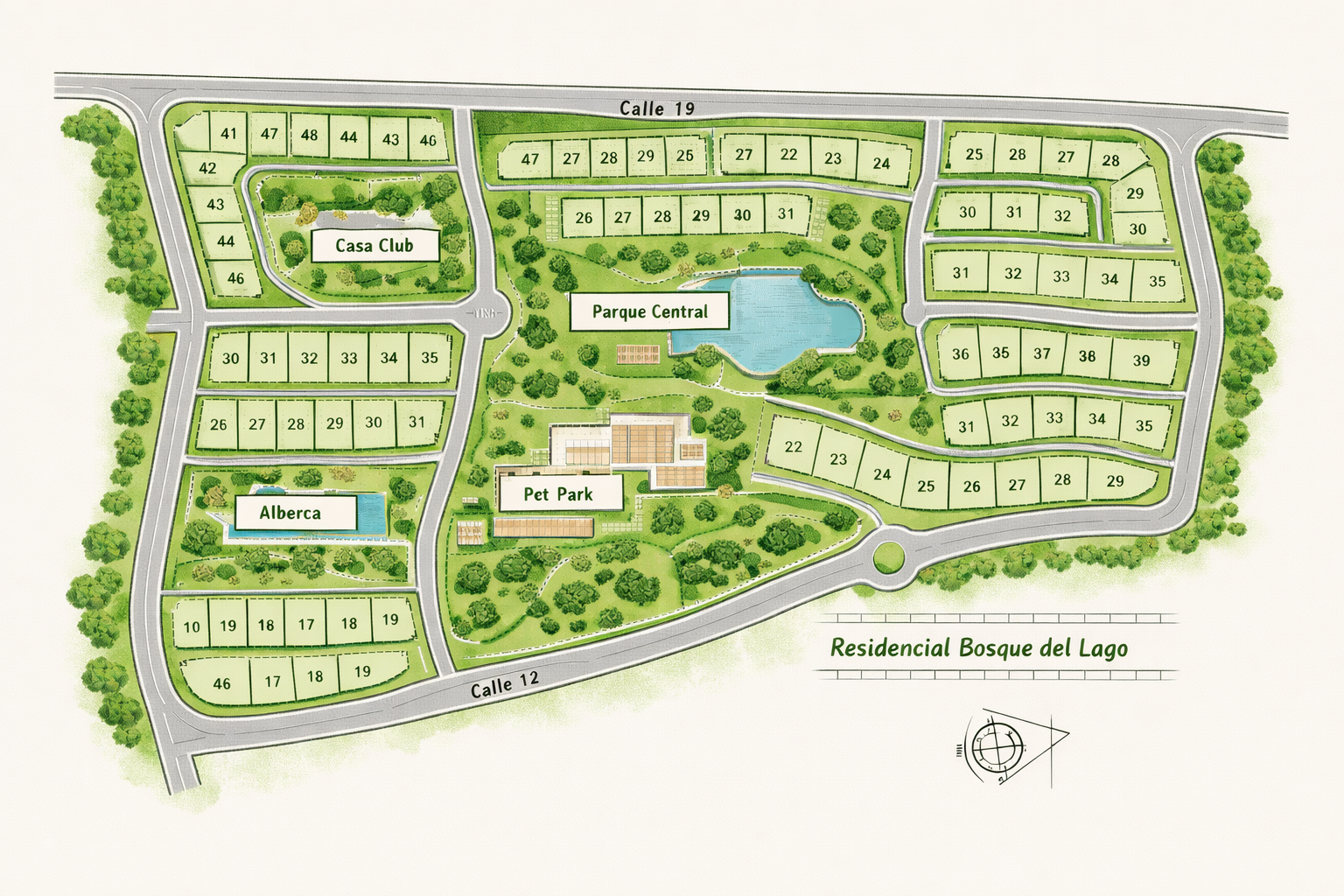 Plano del desarrollo Residencial Bosque del Lago